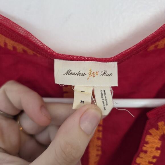 Meadow Rue Anthropologie Red Orange Floral Summer Cute Blouse Size Medium - Picture 2 of 6